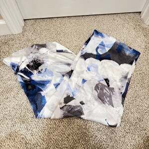 White House black market blue and white floral silk scarf 70”x20”
